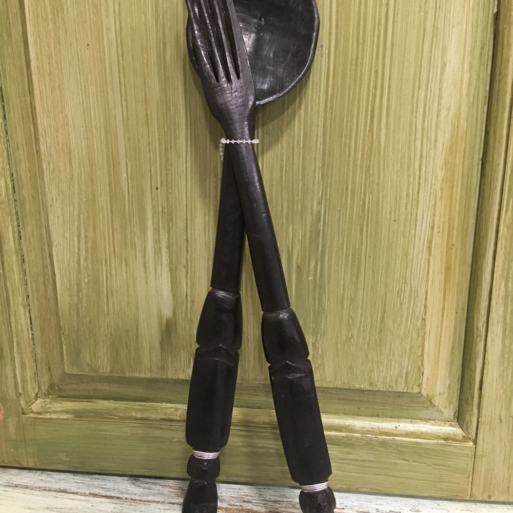 Sophisticated Black Handcarved Artisan Wooden Serving Set Decor Serveware